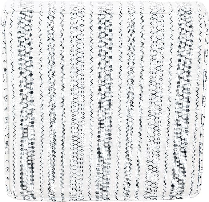 HomePop Home Decor | K7342-F2359 |Classic Square Storage Ottoman with Lift Off Lid | Ottoman with Storage for Living Room & Bedroom, Blue Stripe Large