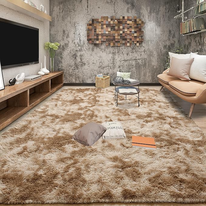 Tepook Area Rugs 9x12 for Living Room, Super Soft Fluffy Rugs for Bedroom, Modern Shaggy Rug Fuzzy Carpets for Kids, Plush Indoor Nursery Home Decor Rug with Non-Slip Bottom, Tie-Dyed Beige