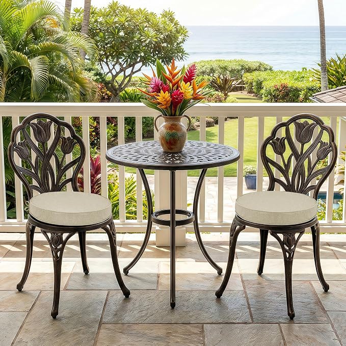 Outdoor Round Chair Cushions 18 Inch, Fade-Resistant & Water-Resistant, Bistro Chair Seat Pads for Porch Garden Balcony Patio Furniture Stools, Non-Slip Bottom, Set of 2, Beige