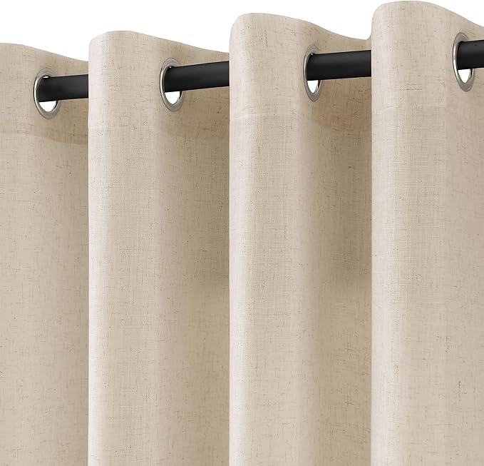 Birch Beige Linen Curtains 108 Inches Long for Living Room Floor to Ceiling Semi Sheer Grommet Extra Long Window Curtain Modern Farmhouse Neutral Sheer Drapes for Bedroom Dining Room 52x108, 2 Panel