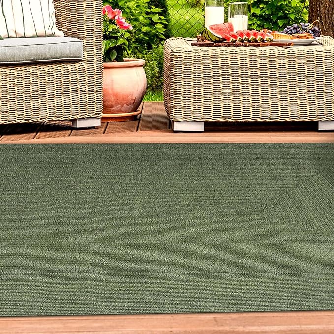 Superior Indoor/ Outdoor Large Area Rug, Reversible Braided Home Floor Decor for Living Room, Kitchen, Entryway, Patio, Front Porch, Deck, Modern, Boho, Farmhouse Style, 5' x 8', Green