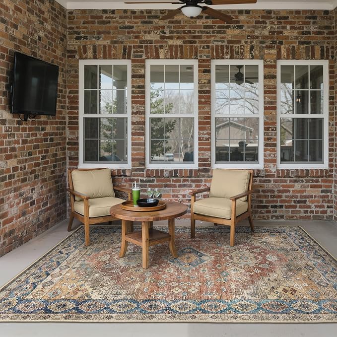 GENIMO Outdoor & Indoor Area Rug 4'x6', Waterproof, Non-Shedding, Easy Cleaning, Boho Mat for Patio, Living Room, Balcony, Dining Room, RV, Deck, Bedroom, Camping, Outside Carpet,Antique Red