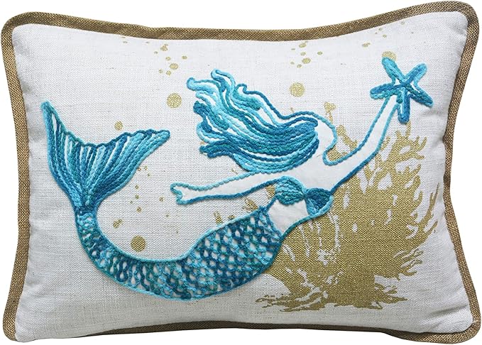 Comfy Hour Under The Sea Collection Ocean Mermaid Starfish Coral Coastal Accent Throw Pillow Cushion for Marine Animal Lovers, Polyester
