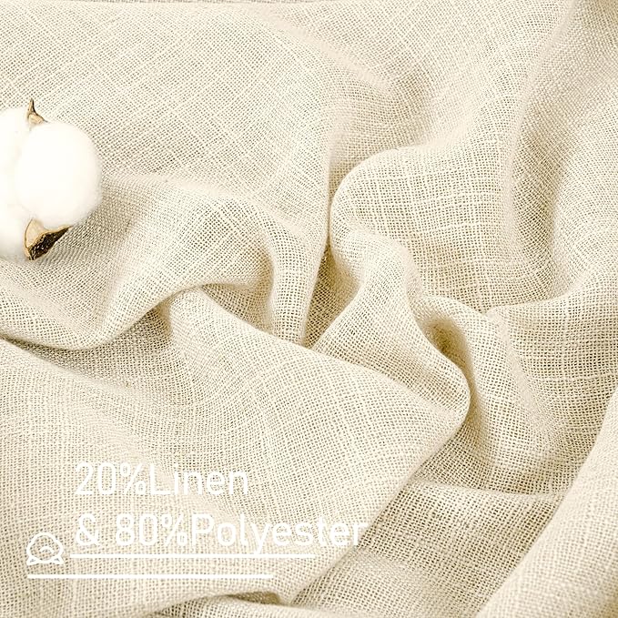 LAMIT Beige Linen Kitchen Curtains 30 Inch Length, Semi Sheer Light Filtering Window Panels Back Tab and Rod Pocket Drapes for Basement/Small Windows, 25 x 30 Inch, 2 Panels