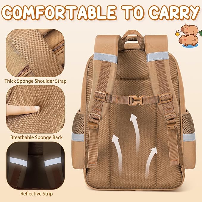 Fimibuke Capybara Backpack for School Girls, 28PCS Capybara Toddler School Supplies Stationery Set with Bookbag Pencil Case Pens Pencils Notebook Easter Gifts for Kindergarten Elementary Student