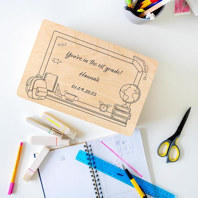 Creative Deco Personalized Wooden Storage Box School Box Minimal | 11.8 x 7.87 x 5.51 in (+-0.5) | Multiple Choice | Hinged Lid Handle Engraving | Unpainted Gift Box | UNSANDED Keepsake Souvenir Chest