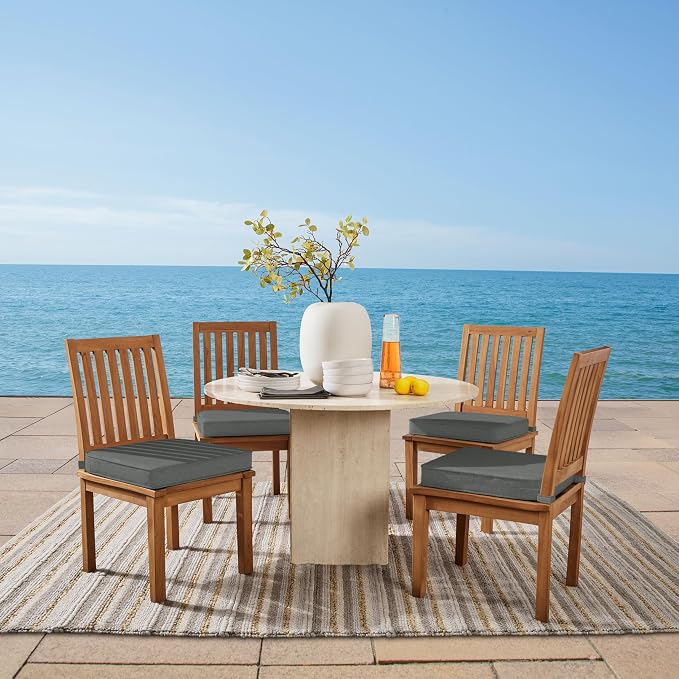 Arden 20x19 Luxury Foam Outdoor Double Welted Round Back Seat Cushion, Made with PROFOAM, Performance Fabric, Rain-Proof, Fade Resistant, Heathered Charcoal Woven Solid
