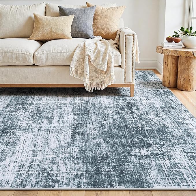 9x12 Area Rugs Washable Rug:Anti-Skid Abstract Modern Living Room Rug Soft Thin Carpets Indoor Floor Non-Shedding Carpet for Bedroom Dining Farmhouse Nursery Home Office(Light Slate Blue/White, 9x12)