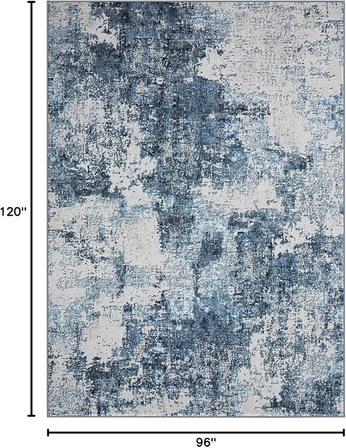 8x10 Area Rug for Living Room Bedroom: Large Washable Rug with Anti-Slip Backing Non-Shedding Stain-Resistant Soft Abstract Carpet for Dining Room Nursery Home Office (Blue)
