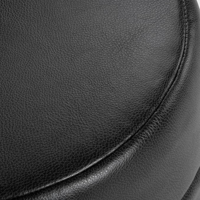 HomePop Upholstered Faux Leather Round Ottoman (No Lid, Seat Only) | HomePop Home Décor | Round Pouf Foot Rest – Black Faux Leather
