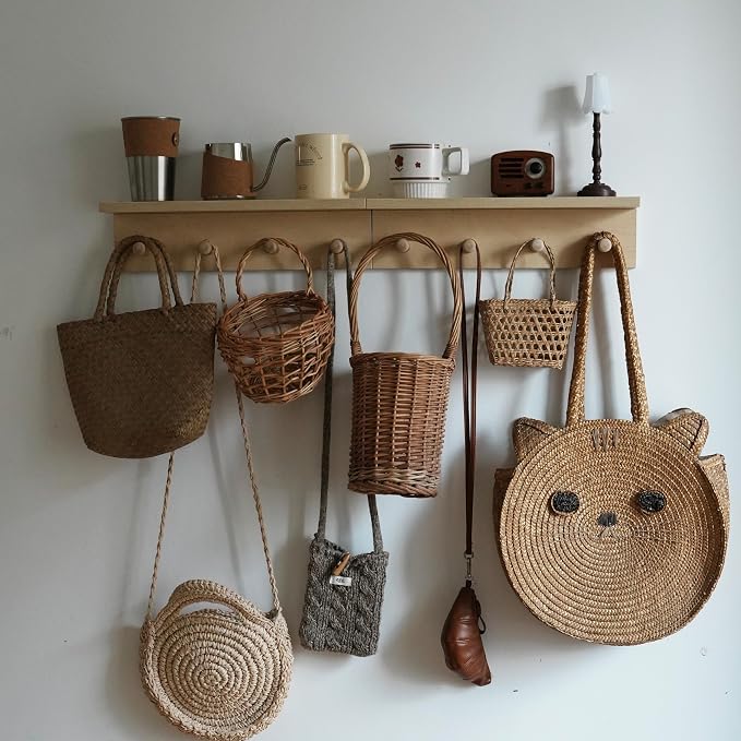 Wall Mounted Coat Rack with Shelf, Entryway 8 Hooks, 2 Pack | Birch finish shelf