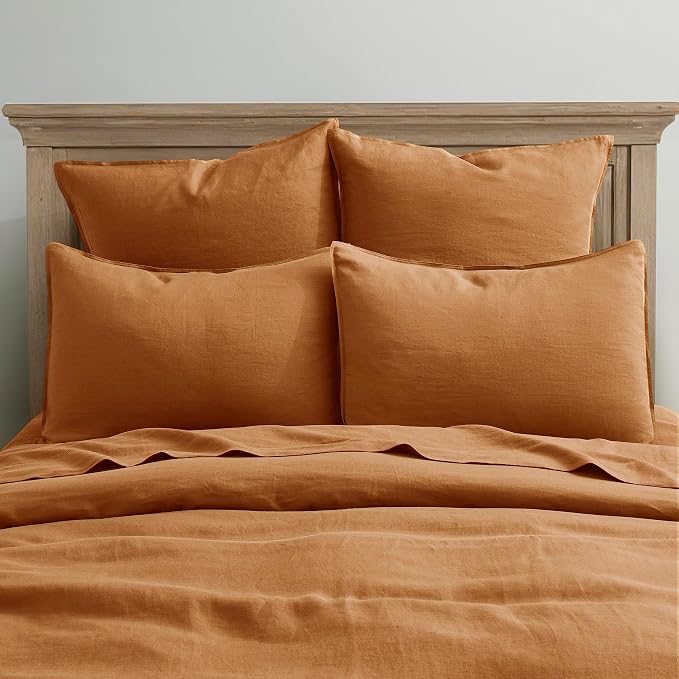 ATLINIA Linen Pillow Cases King Sham - 20 x 36 Inch Bed Pillow Protector Cover Set of 2 Bedding Cooling Neutral Pillowcase Shams Rust