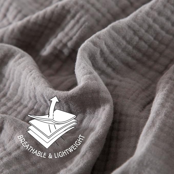 KyraHome 100% Cotton Throw Blanket for Couch, 60"x80" Large Muslin Blankets for Adults, Plant-Dyed, Breathable Cozy Lightweight Summer Blanket, Picnic, Travel, All Season, Dark Grey