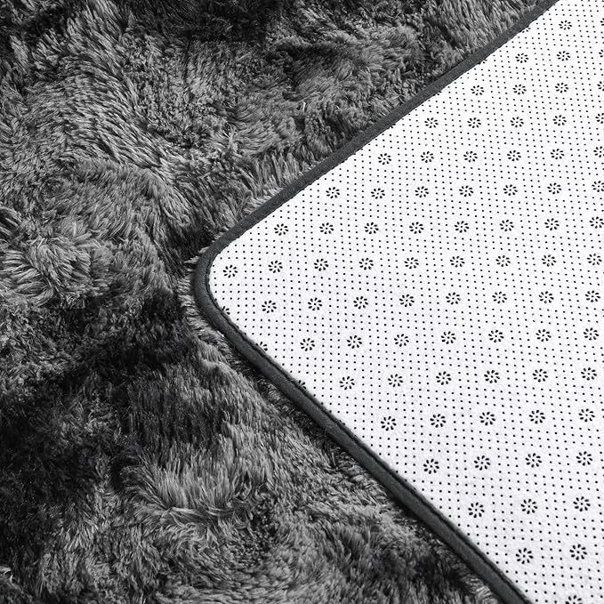 Deerhoo Shag Area Rug, 4 X 6 Tie-Dyed Plush Fuzzy Rugs for Living Room, Ultra Soft Fluffy Furry Rug for Bedroom, Indoor Carpet Nursery Rugs for Kids Room Home Decor, Dark Grey