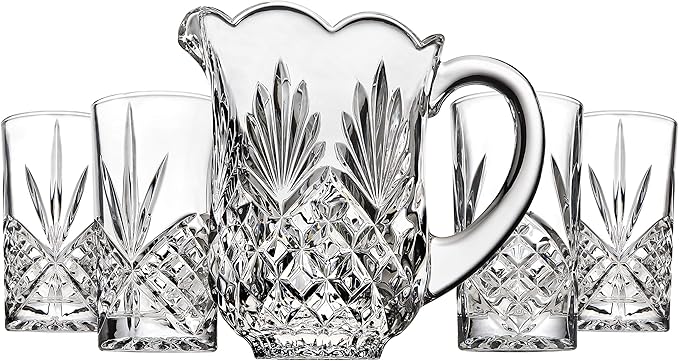 Godinger Pitcher and Glasses Drink Bar Set - Includes Pitcher Carafe and 4 Old Fashioned Glasses, Dublin Collection
