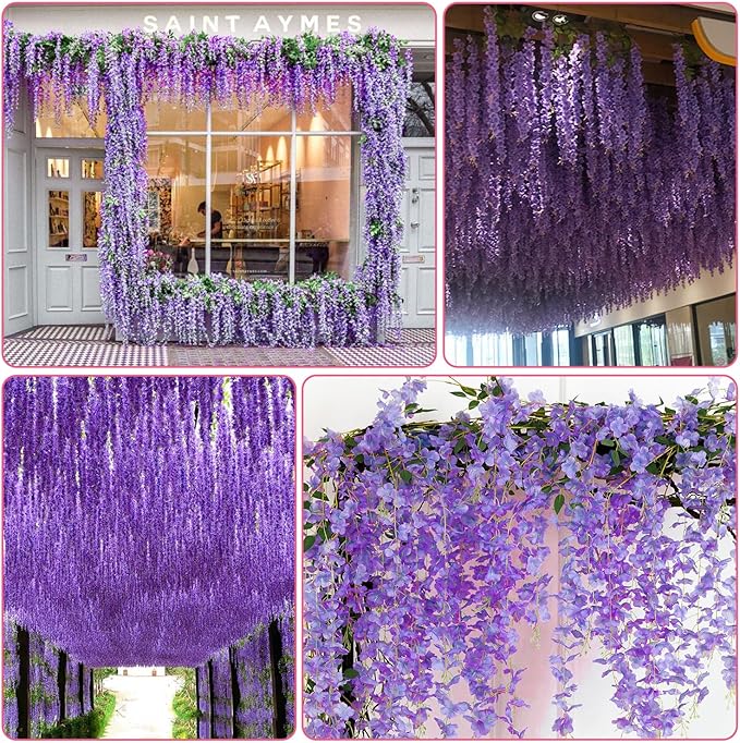 Alotiki 150 Pack Wisteria Hanging Flowers,Fake Hanging Flowers,Wisteria Artificiales Garland for Home Wedding Arch Floral Party Garden Ceremony Outdoor Decor,3.6 Feet Long(150,Purple)