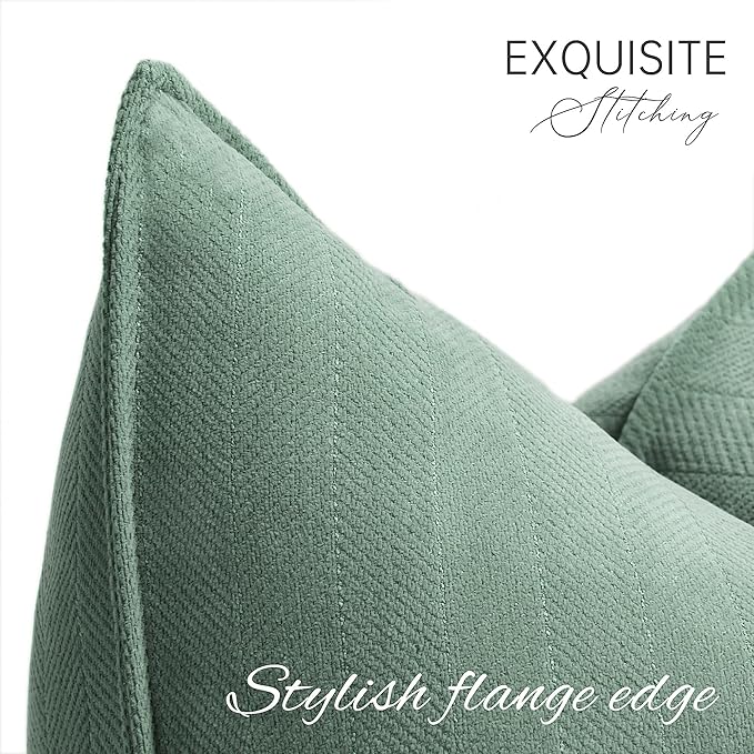 ZWJD Dusty Green Pillow Covers 12x20 Set of 2 Chenille Throw Pillow Covers with Elegant Design Soft and Luxurious Decorative Throw Pillows for Couch, Bed, and Home Decor
