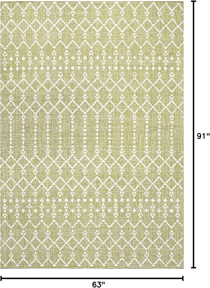 JONATHAN Y Moroccan Geometric Indoor Outdoor Area Rug 5X8 Light Green/Cream, Ourika Textured Weave for Backyard, Patio, Porch, Easy-Cleaning, High Traffic, Pet-Friendly, Non-Shedding (SMB108N-5)