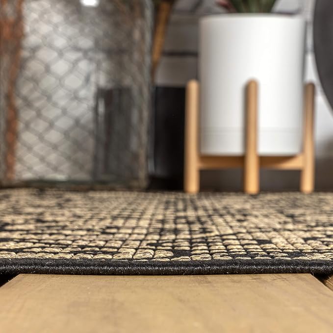 JONATHAN Y Vintage Filigree Indoor Outdoor Round Area Rug 3 Ft Black/Khaki, Madrid Textured Weave for Backyard, Patio, Porch, Easy-Cleaning, High Traffic, Pet-Friendly, Non-Shedding (SMB107A-3R)