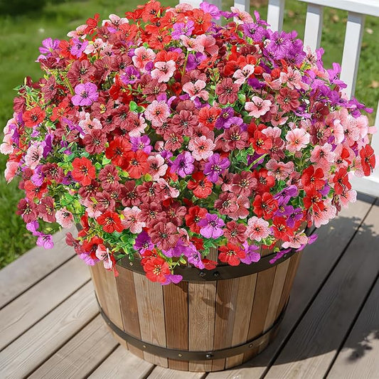 Alupssuc 24 Bundles Artificial Flowers for Outdoors Decoration, UV Resistant Silk Faux Floral Spring Summer Fake Plastic Plants Greenery for Outside Indoor Garden Porch Window Box Home Decor(4 Colors)