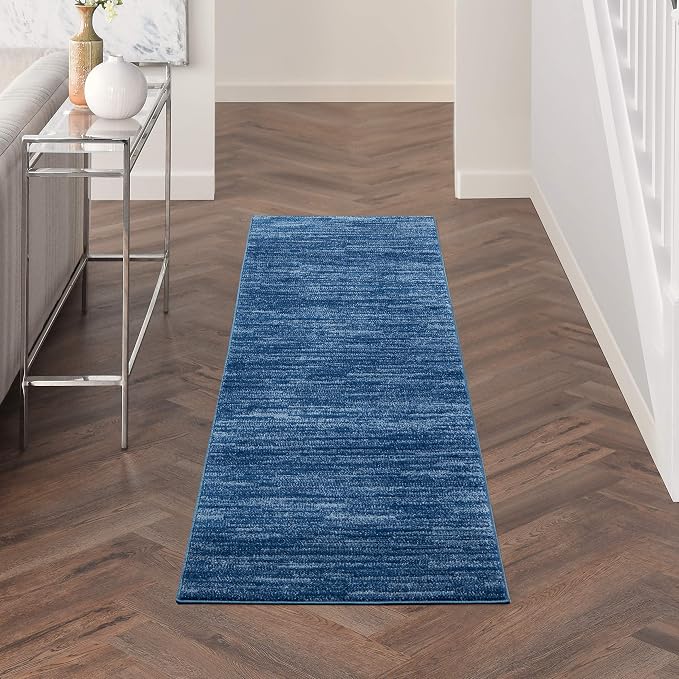 Nourison Home Nourison Essentials Navy Blue 2'2" x 10' Area Rug - Easy Clean, Non Shedding, Bed Room, Living Room, Dining Room, Kitchen (10' Runner)
