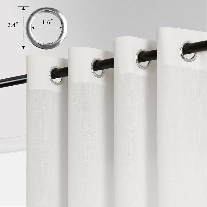 2 Panels White Curtains 90 Inch for Living Dining Room Grommet Lightweight Modern Farmhouse Boho Cotton Textured Linen Drape Ring Top Off White Semi Sheer Curtain 90 Inches Long for Bedroom Office