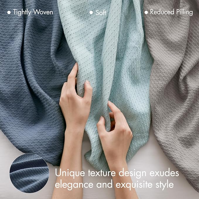 Madison Park 100% Egyptian Cotton Lightweight Summer Blanket, Breathable Waffle Knit Design, Soft Cozy All-Season Throw for Bed, Couch or Sofa, Navy Blue Twin Size (66"x90")