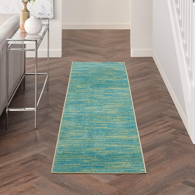 Nourison Home Nourison Essentials Blue Green 2'2" x 7'6" Area Rug - Easy Clean, Non Shedding, Bed Room, Living Room, Dining Room, Kitchen (8' Runner)