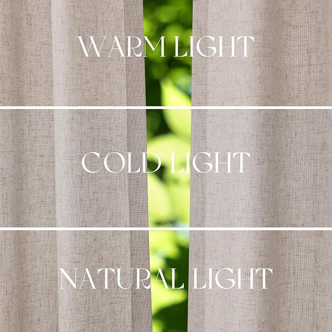 Jowels Oatmeal Linen Curtains 108 Inch Long 2 Panels for Living Room | Light Filtering Semi Sheer Curtain, Back Tab Pocket Pleated Look, Boho Farmhouse Textured Privacy Drapes for Bedroom Window