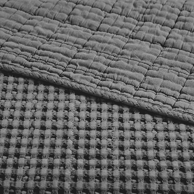 Levtex Home - Mills Waffle - Throw - Charcoal Cotton Waffle - Throw Size 50 x 60in.