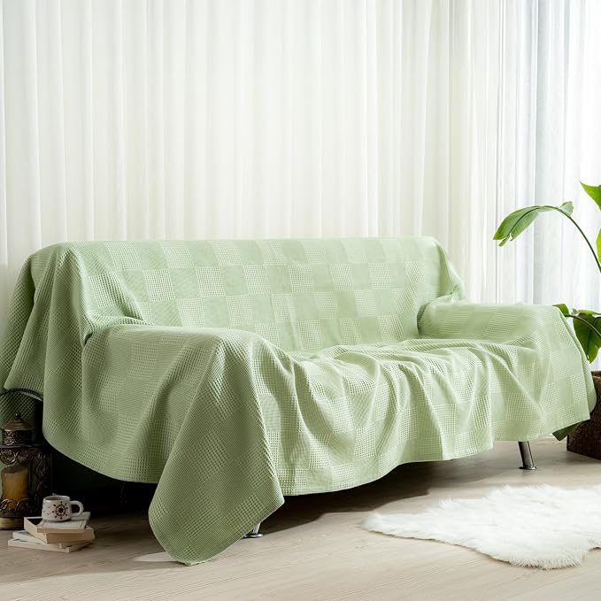 100% Turkish Cotton Blanket Queen Size Waffle Weave Blankets, Made in Turkiye, Light Airy Throw Bedspread (Mint Green, Queen Size Blanket 90 x 90 inch)