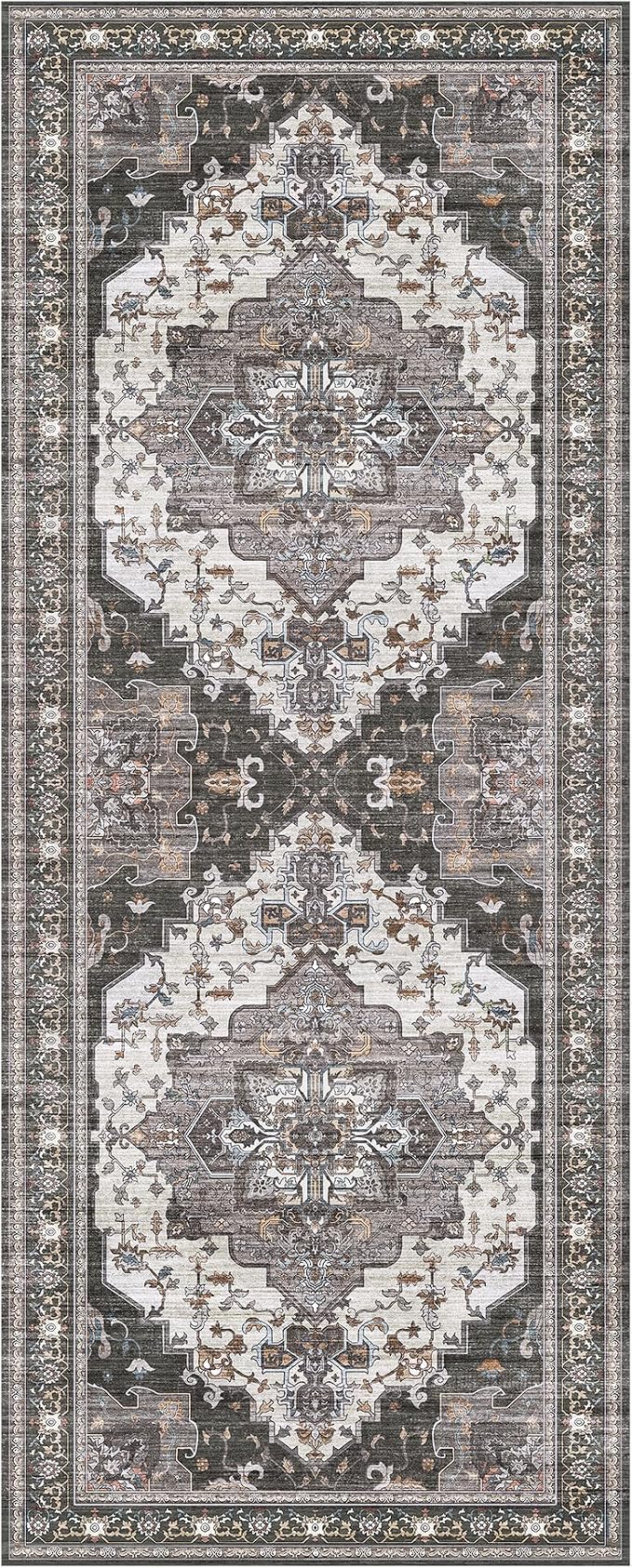 BEIMO Runner Rug for Hallway Kitchen, 2x8 Machine Washable Runners Rug for Entryway, Soft Modern Vintage Boho Throw Rugs, Low Pile Floor Cover with Non Slip Backing, Dark Gray