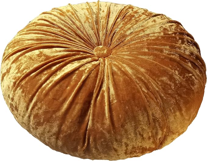 Verpert Pack 2：Round Floor Cushions Pillow, Solid Color Velvet Meditation Cushion Pumpkin Pleated Meditation Pillow for Home Sofa Bed Car Decor Floor Pillow Cushion Gold