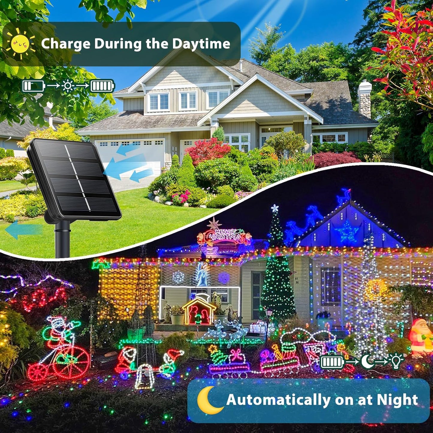 SANJICHA Cool White and Multicolor Color Changing Solar String Lights, Extra-Long 2PK 144FT 400LED Solar Fairy Lights Outdoor Waterproof, Copper Wire 8 Modes for Garden Party Wedding Decorations