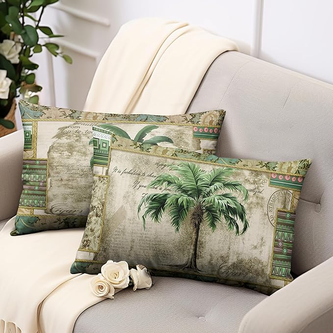 Palm Tree Pillow Covers 12x20 Tropical Banana Tree Rectangle Pillow Case Set of 2 Hawaii Coconut Tree Lumbar Throw Pillow Covers for Bedroom Living Room Sofa