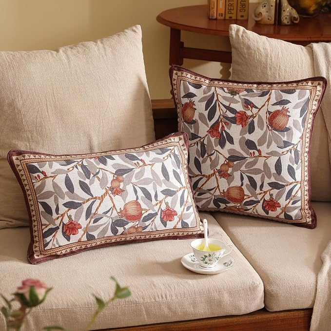 patdrea Designer French Vintage Linen Throw Pillow Cover,12"x20",Set of 2 | Decorative Pillow Case with Zipper,Floral Pattern,Pillow Cover for Couch Living Room Bedroom Sofa