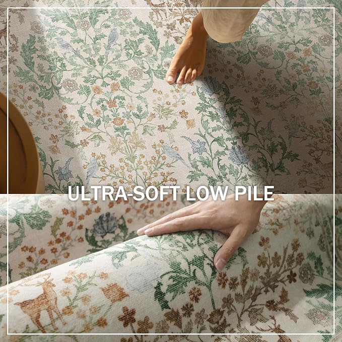 Washable Area Rugs for Living Room: 5x7 Bedroom Rug Vintage Area Rug Stain Resistant Non Slip Low Pile Lightweight Soft Carpets for Dining Room Kitchen Nursery Kids Room Playroom Home Office Indoor