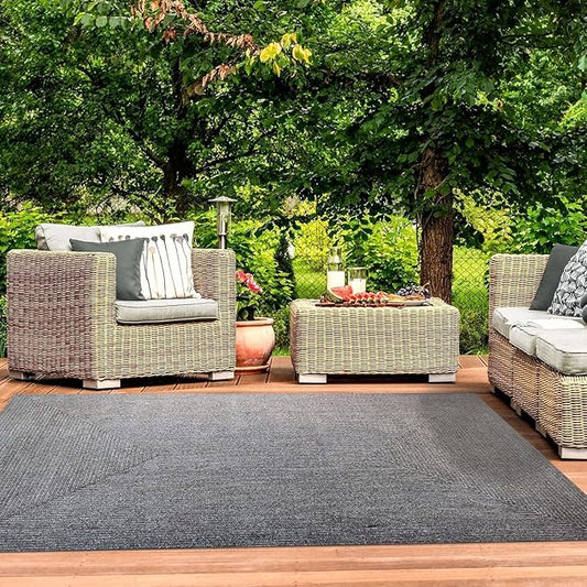 Superior Indoor Outdoor Area Rug, Handwoven Reversible Braided Home Decor for Living Room, Kitchen, Dining Room Floors, Patio, Front Porch, Deck, Modern, Boho, Farmhouse Style, 8' x 10', Slate