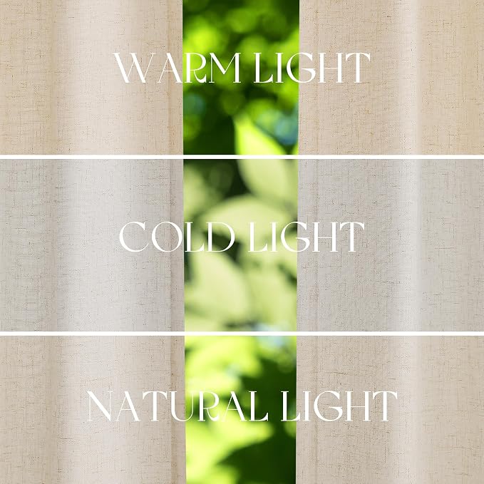 Jowels Cream Linen Curtains 54 Inch Long 2 Panels for Living Room | Beige Flax Light Filtering Sheer Curtain,Back Tab Pocket Pleated Look,Farmhouse Textured Privacy Drapes for Bedroom Window