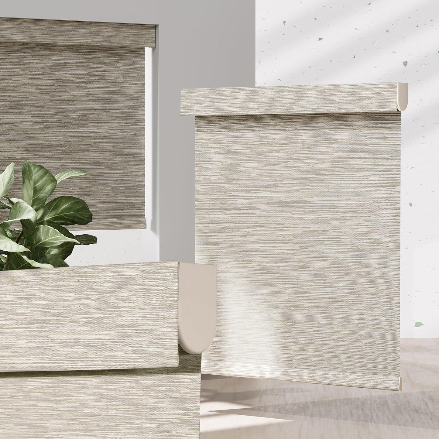 Blackout Roller Shades for Indoor Windows, Cordless Jacquard Fabric-Matched Roller Blinds, Easy to Install Privacy UV Protection Roll Up Blinds for Home Office, Beige, Custom Size