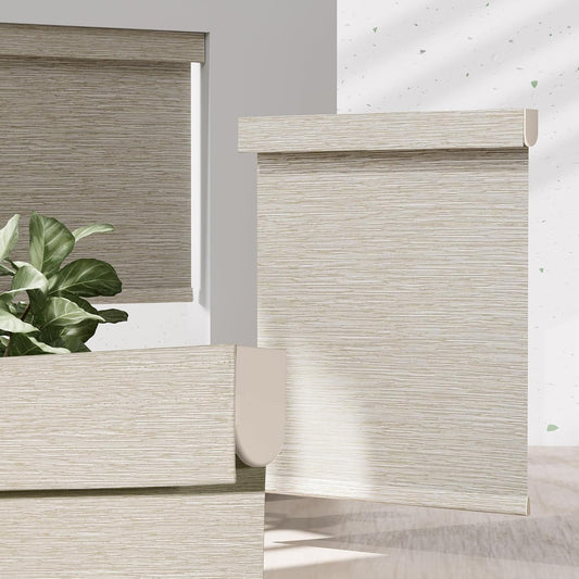 Blackout Roller Shades for Indoor Windows, Cordless Jacquard Fabric-Matched Roller Blinds, Easy to Install Privacy UV Protection Roll Up Blinds for Home Office, Beige, Custom Size