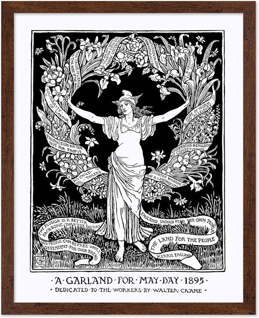 Poster Master Vintage Walter Crane Poster - Retro A Garland for May Day Print - Socialist Art - Gift for Him, Her, Men, Women - Wall Decor for Home, Office, Living Room, 8x10 Brown Framed