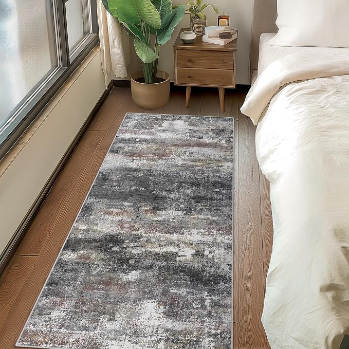 BEIMO Runner Rug for Hallway Kitchen 2x7 Machine Washable Runners Rug for Entryway, Dark Gray Soft Modern Abstract Throw Rugs, Floor Carpet with Non Slip Rubber Backing