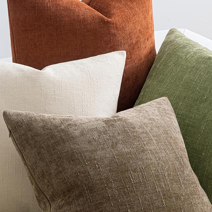 MIULEE Pack of 4 Decorative Throw Pillow Covers 18x18 Inch Brown Green Chenille Textured Throw Pillows Boho Farmhouse Rustic Accent Cushion Covers for Vintage Modern Home Decor Couch Sofa Bed