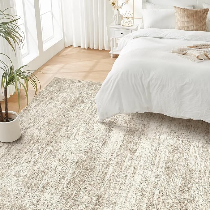 DMOYEST Area Rug Living Room Rugs - 8x10 Abstract Large Soft Indoor Washable Rug Neutral Modern Low Pile Carpet for Bedroom Dining Room Farmhouse Home Office - Vintage Beige