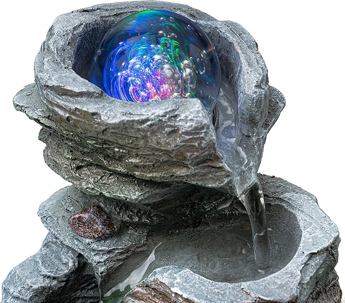 Father'sDen Tabletop Water Fountain-Indoor Waterfall-Desk Fountain-Audible Relaxing Waterfall Sounds from mini Water Feature with Inspiring LED Colors from Spinning Glass Ball