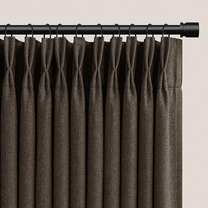 Dark Brown Pinch Pleated Sheer Curtains 80 Inches Long 2 Panles for Living Room Bedroom Memory Trained Chocolate Brown Linen Textured Window Drapes Light Filtering Privacy Curtain 40x80 Inch Length