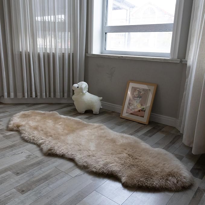 Sheepskin Rug, Fluffy Shaggy Area Rug, Super Soft 24‘ x 72’ Sheepskin Hair Rug, Plush Rug, Decorative Rugs for Bedroom, Children's Room, Living Room (Khaki Camel, 24" x 72")