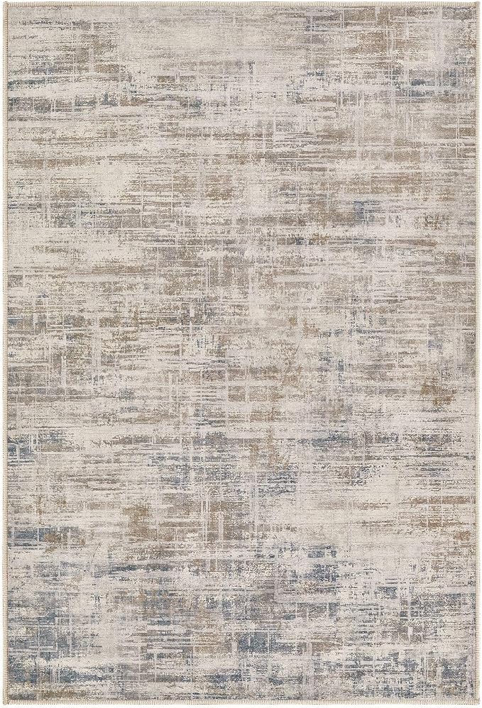 UERMEI 2x3 Washable Entryway Area Rug: Neutral Abstract Small Floor Carpet Soft Low Pile Non Slip Indoor Door Mat for Kitchen Hallway Stain Resistant for Pets and Kids Room Brown