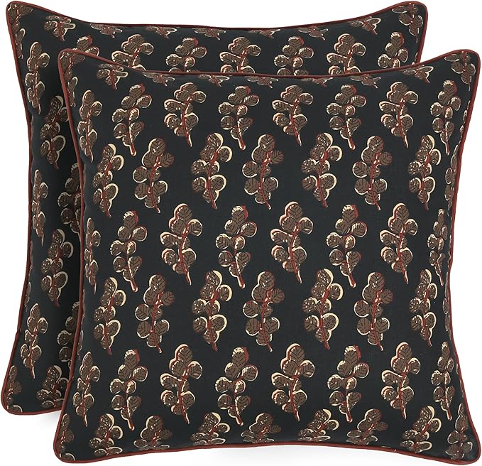 Ridhi Block Print Black Pillow Cover 18" x 18" (Pack of 2) Decorative Couch Pillows for Living Room, Chic Boho Cute Outdoor Pillows Covers Gifts for Spring, Easter and Valentine
